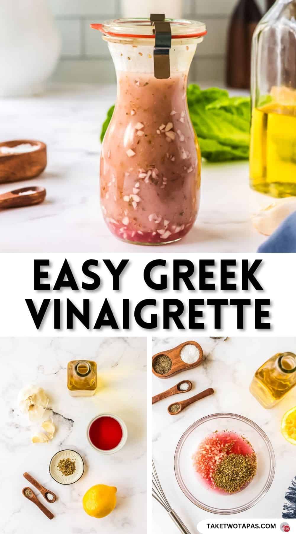 Pinterest pin image for greek vinaigrette recipe