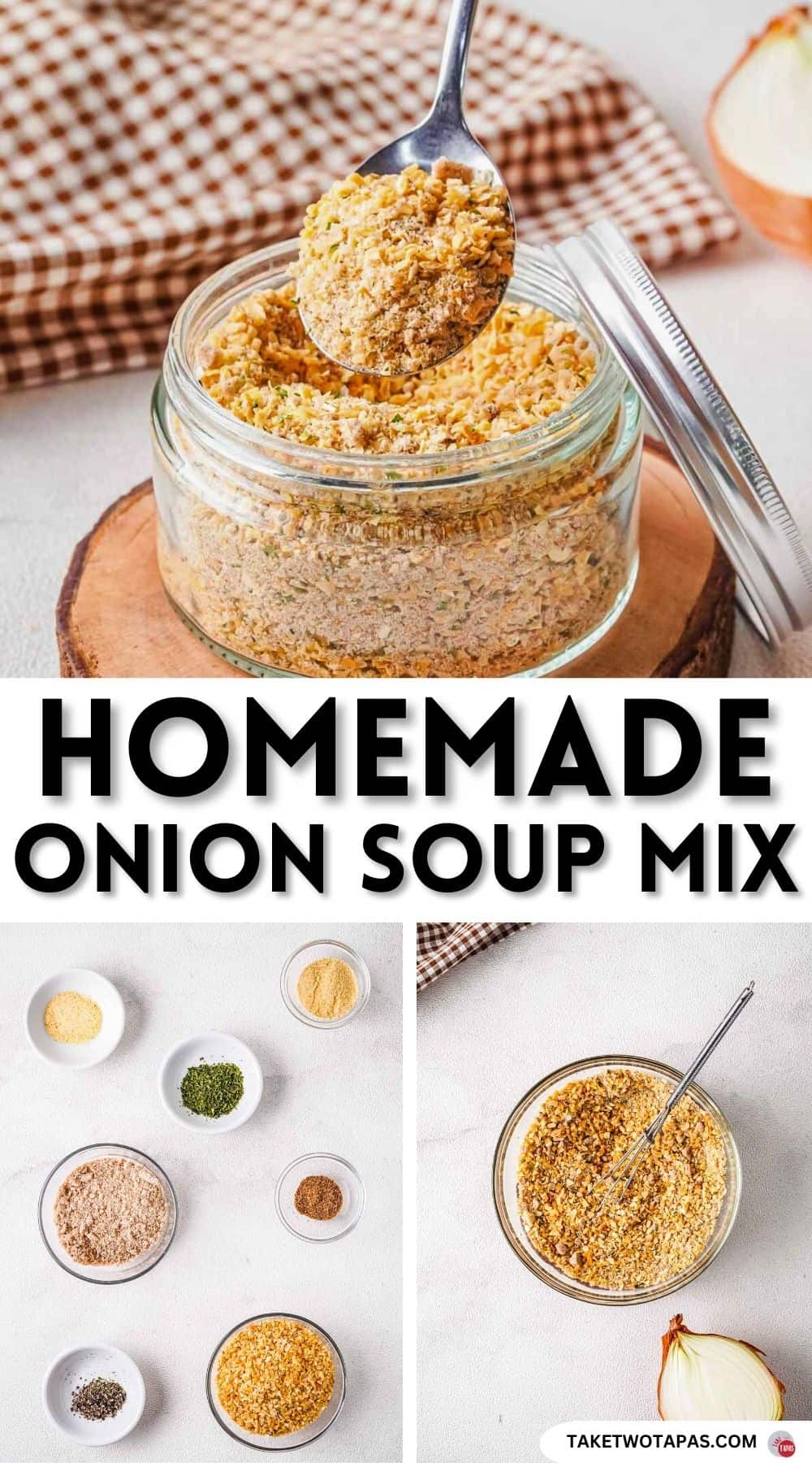 Pinterest pin image of onion soup mix recipe