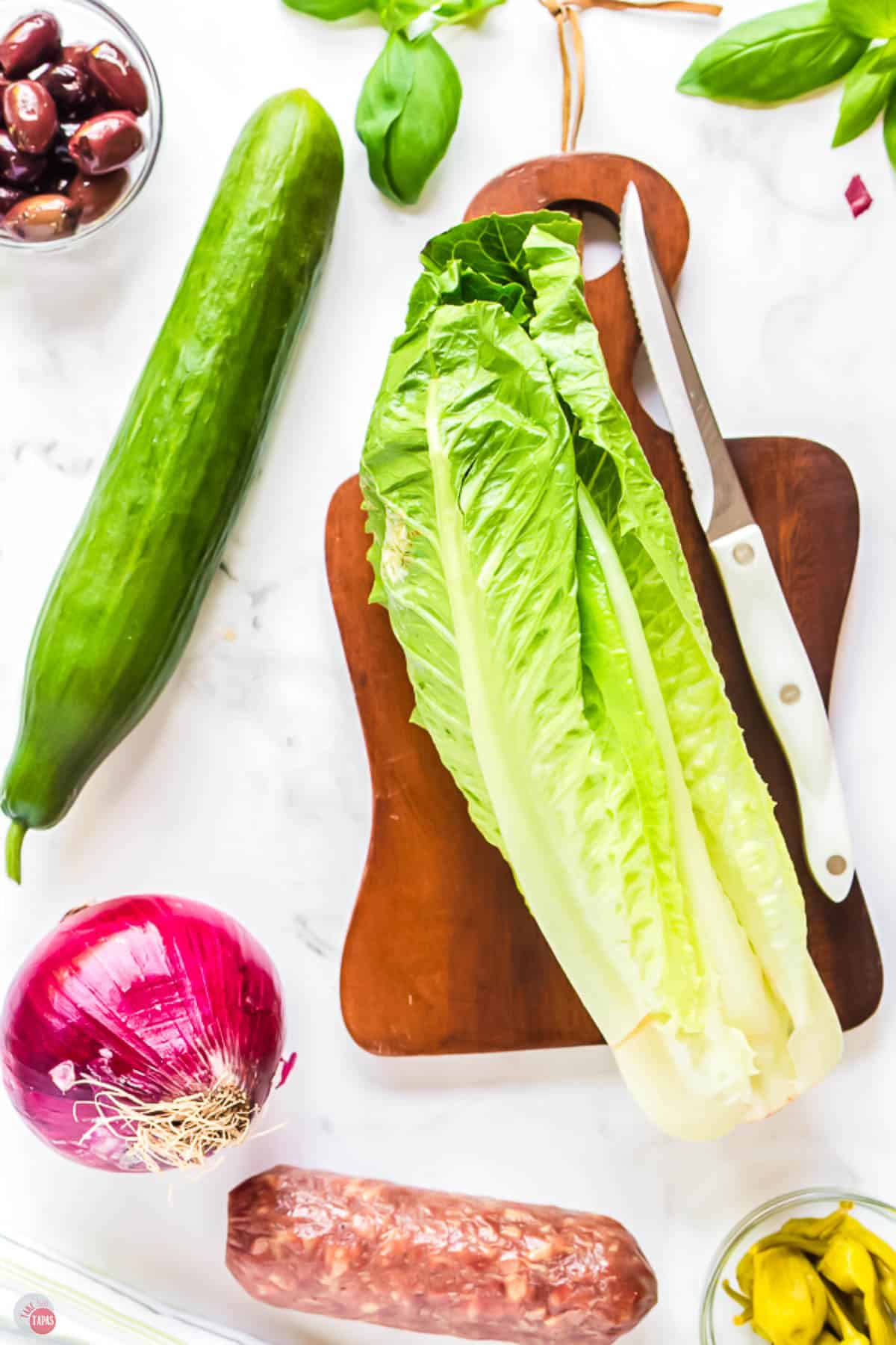 romaine heart on a cutting board