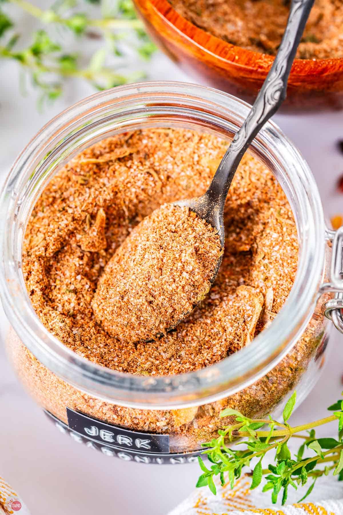 overhead head jar of jerk seasoning