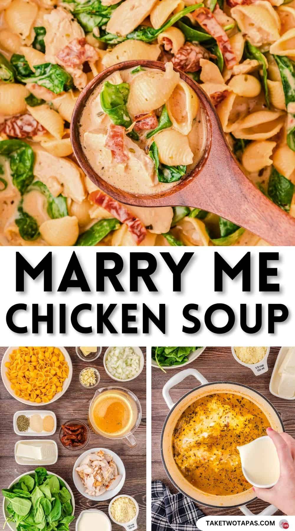 Pinterest pin image for marry me chicken soup recipe