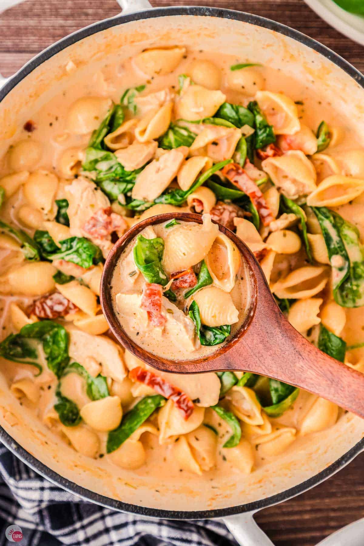 close up of chicken soup with spinach
