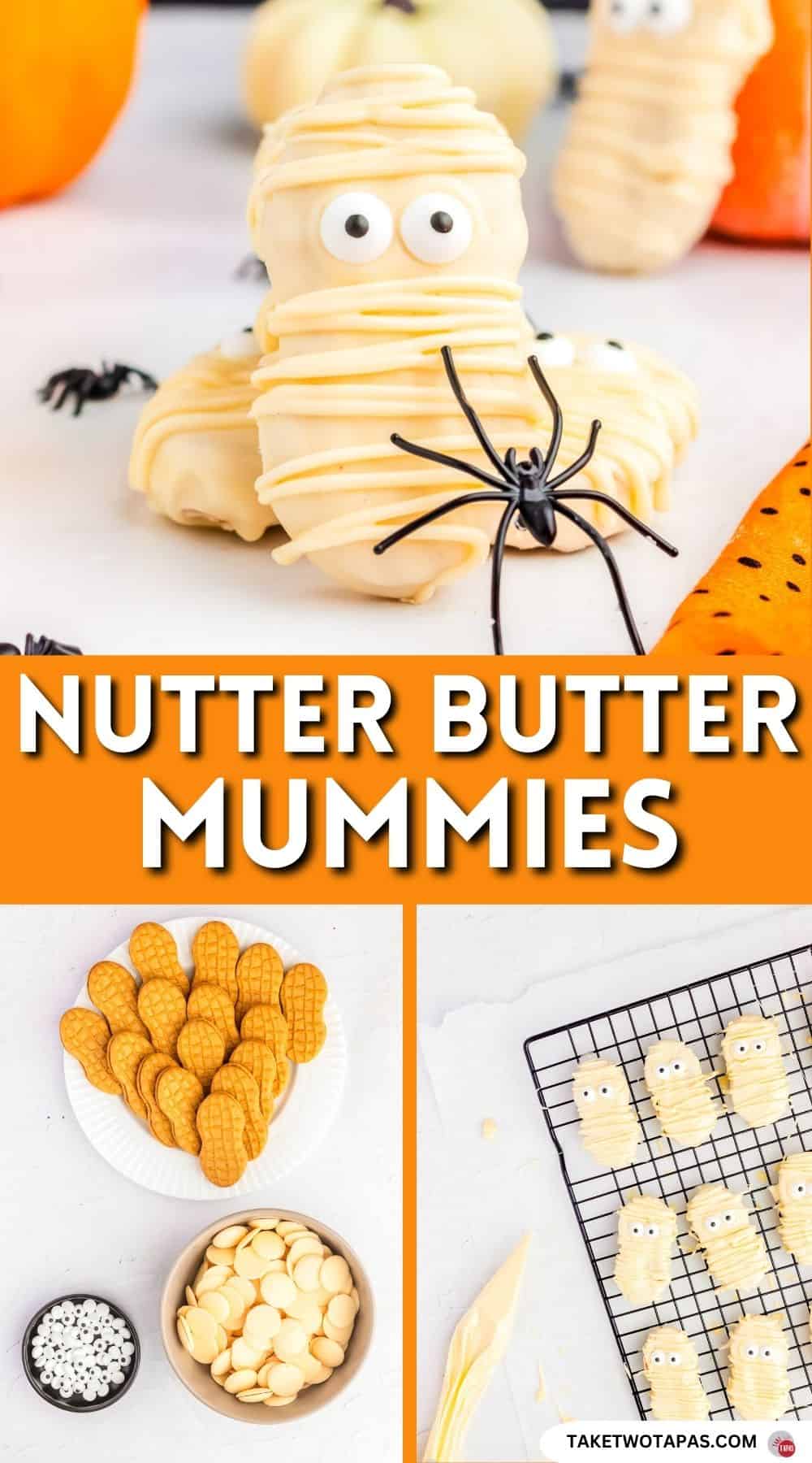 Pinterest pin image for Nutter Butter mummy cookies