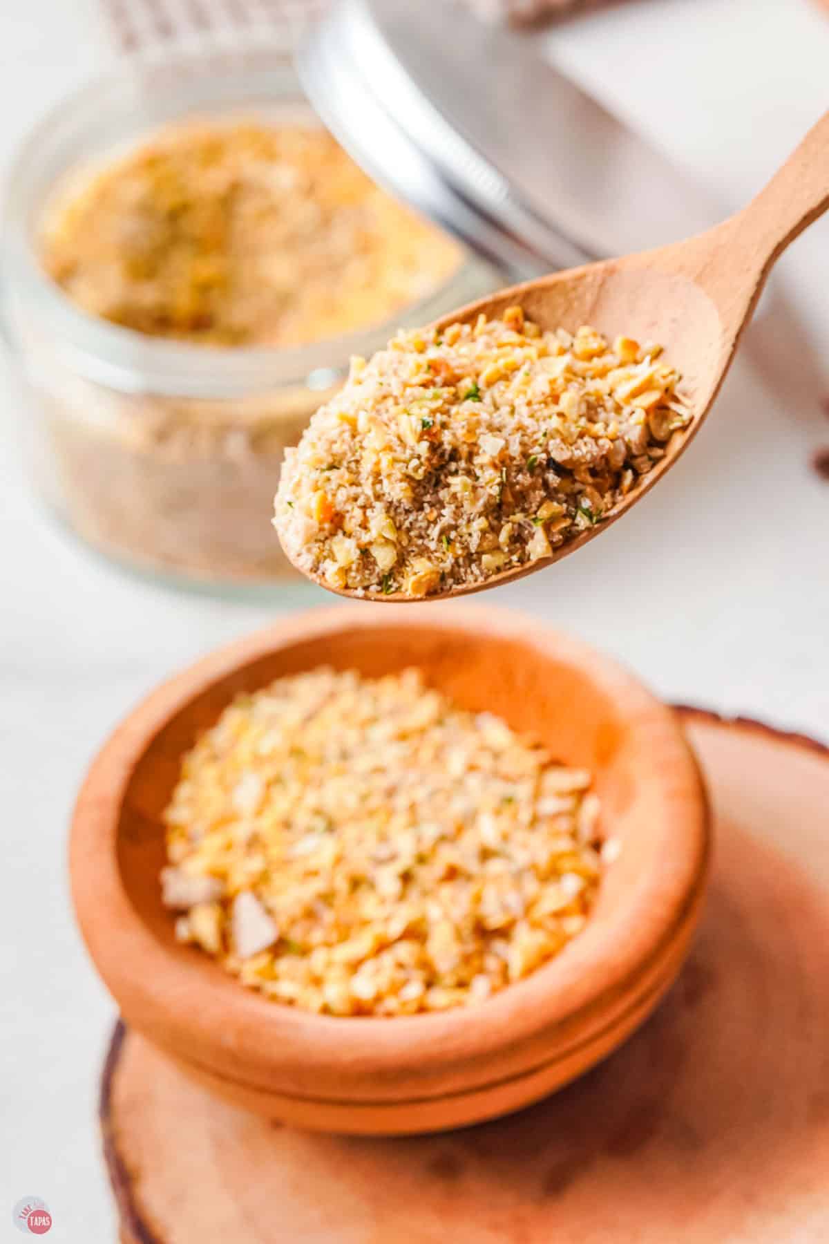 close up of spoon with dry spices on it