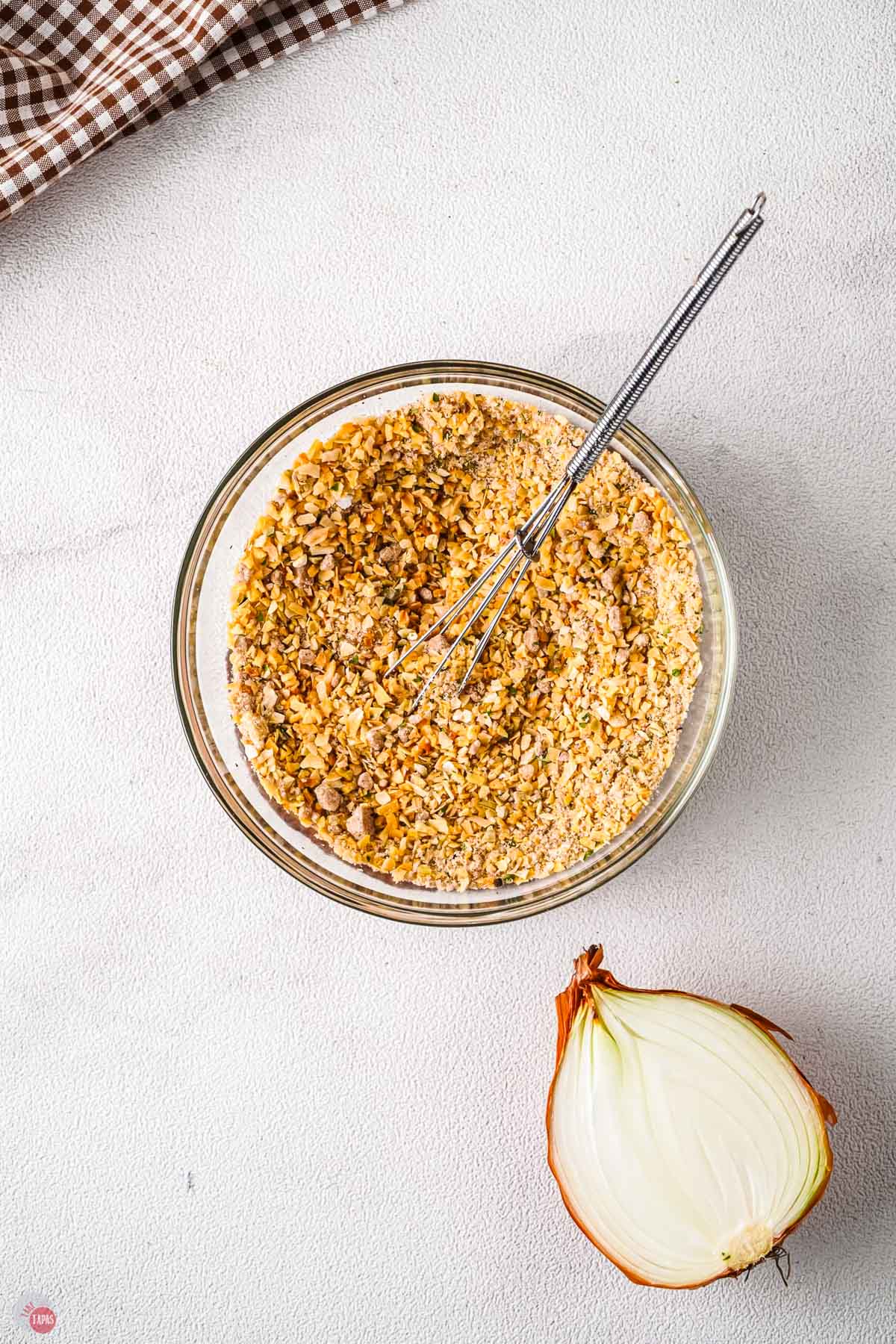 bowl of dry soup mix with a spoon in it