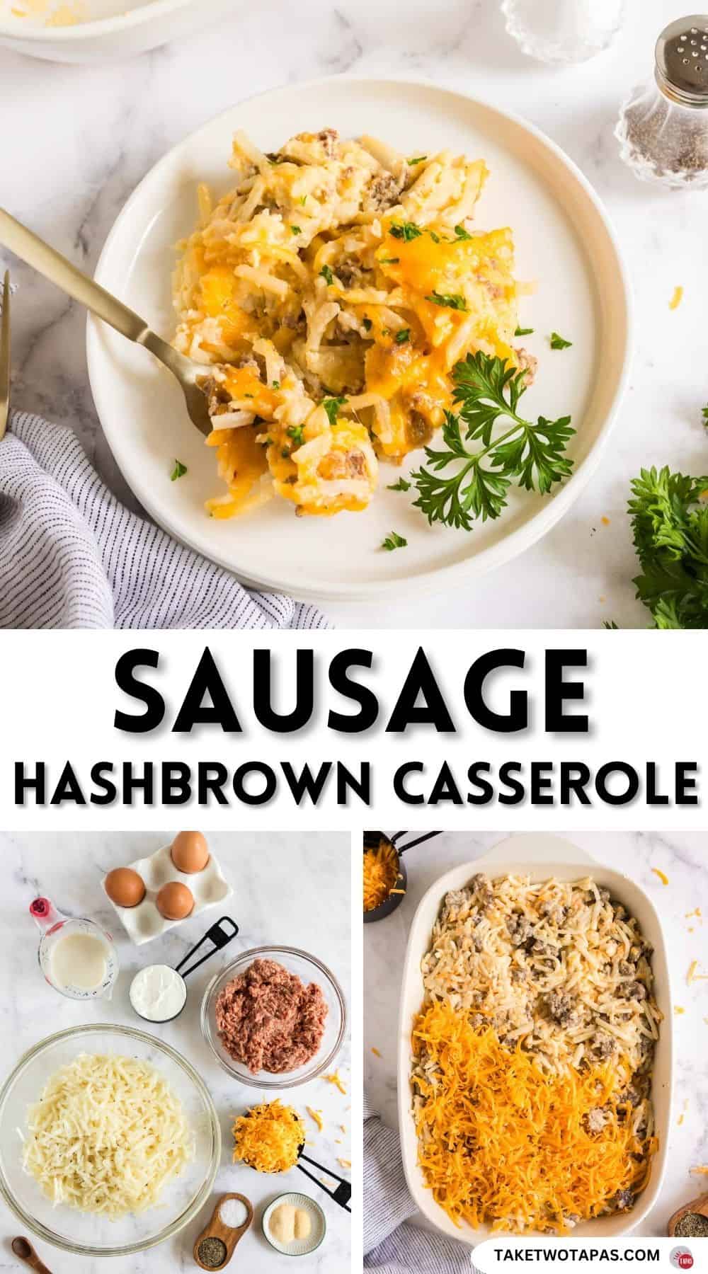 Pinterest pin image for sausage and hashbrown casserole recipe