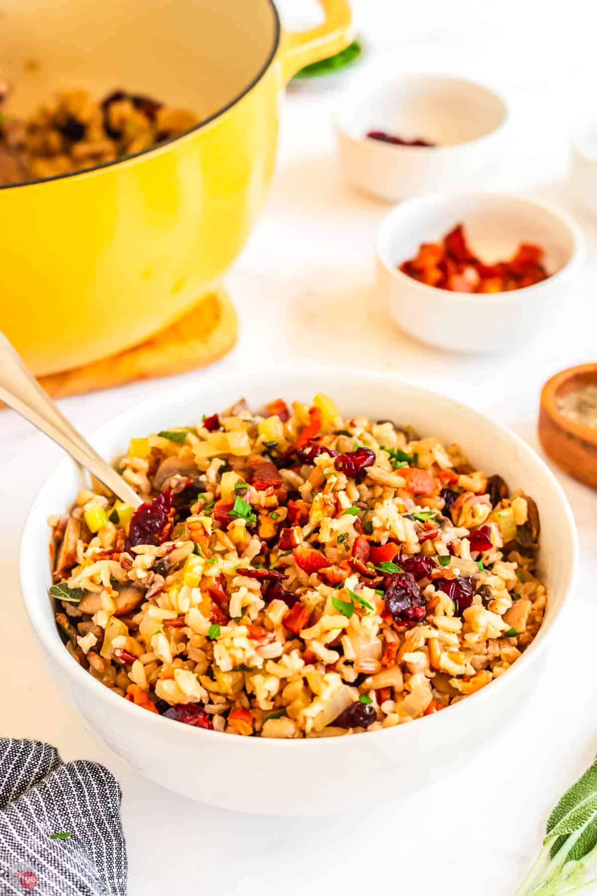 side view of bowl of stuffing