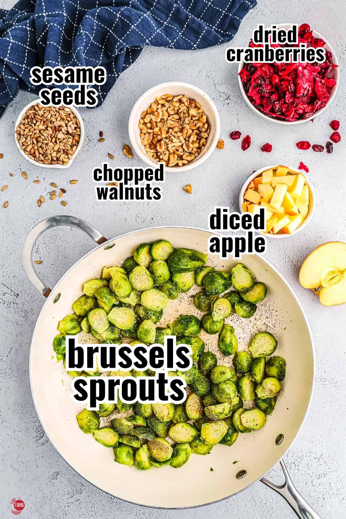 individual ingredients for a salad recipe with text overlay labeling them