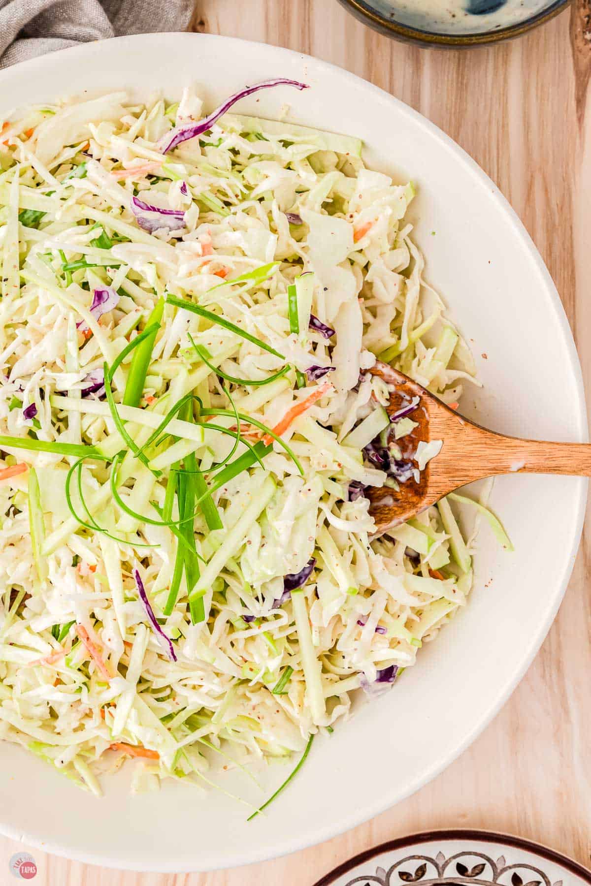 close up of apple cabbage slaw