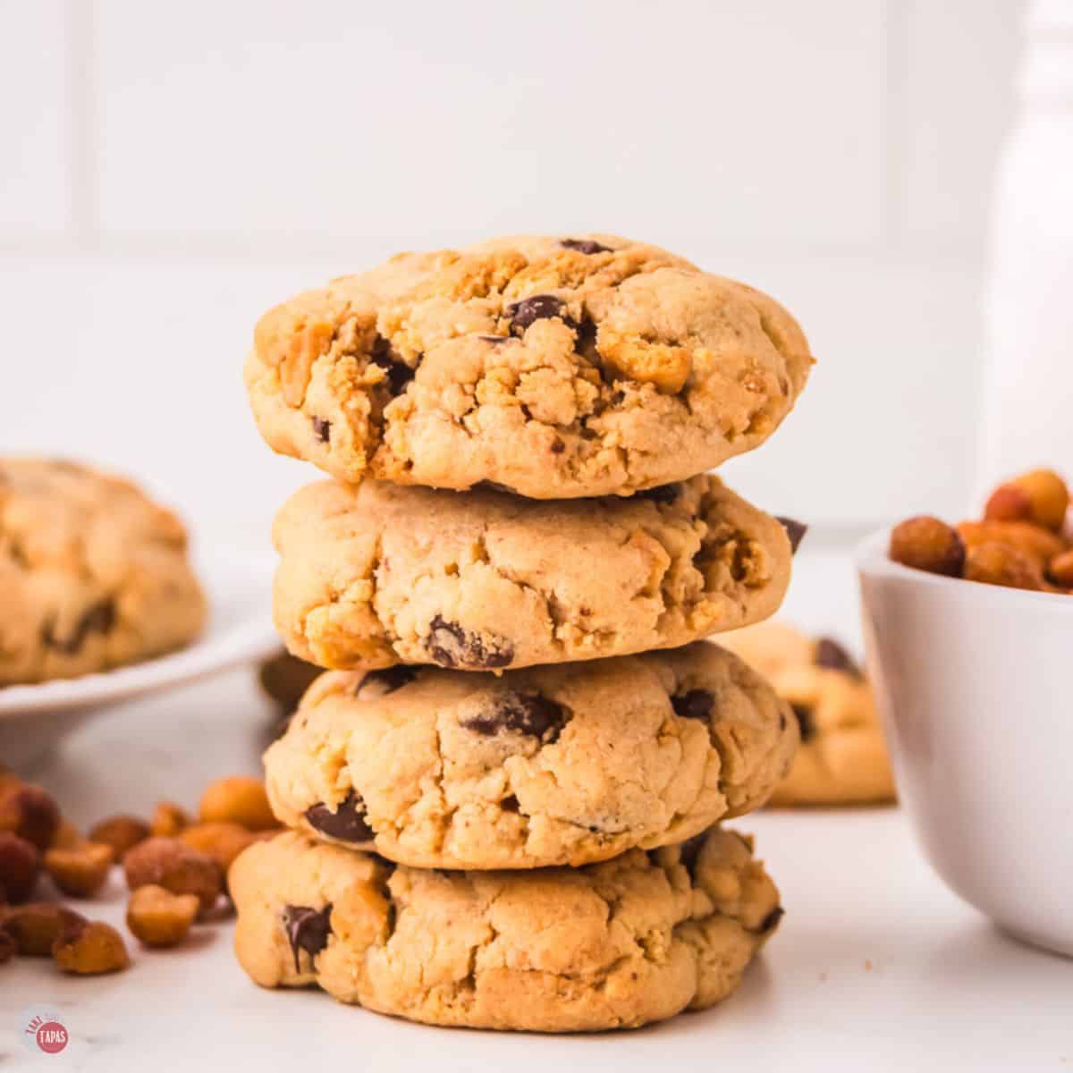 stack of chocolate chip peanut butter cookies
