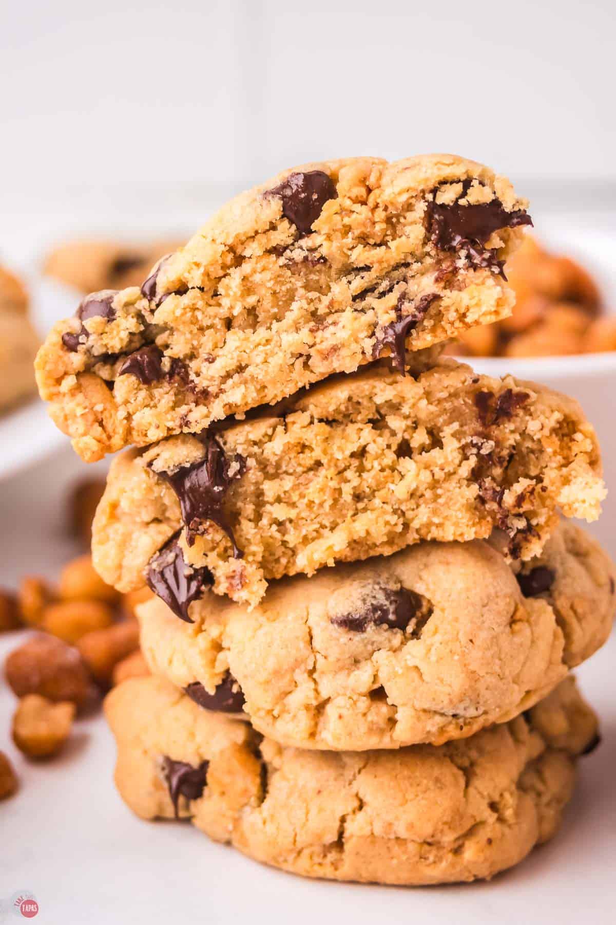 stack of chocolate chip cookies with crushed nutter butters
