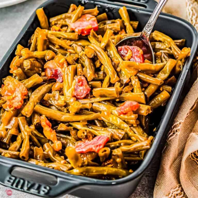 casserole dish of crack green beans