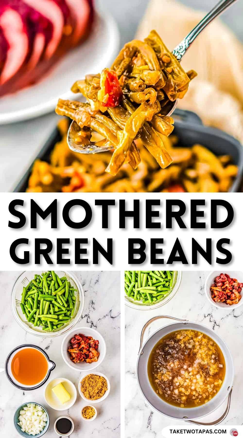 Pinterest pin image of smothered green beans recipe