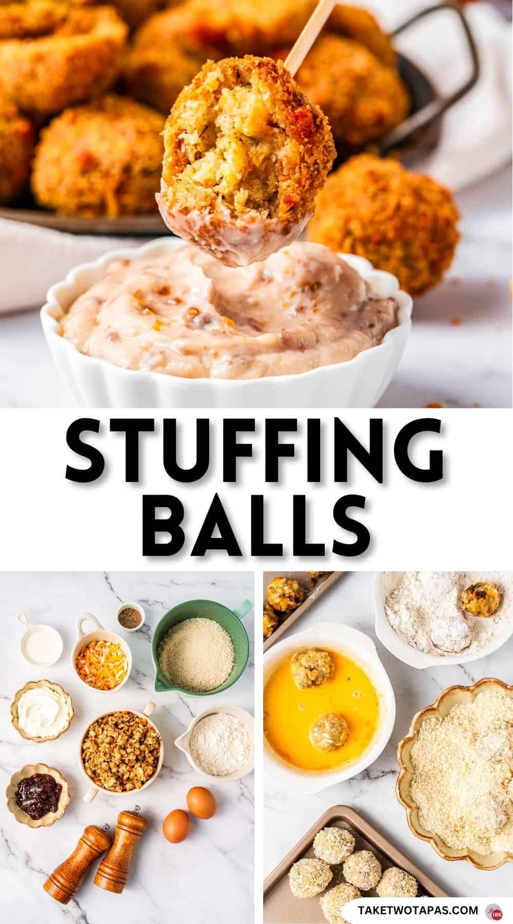 Pinterest pin image of fried stuffing balls recipe
