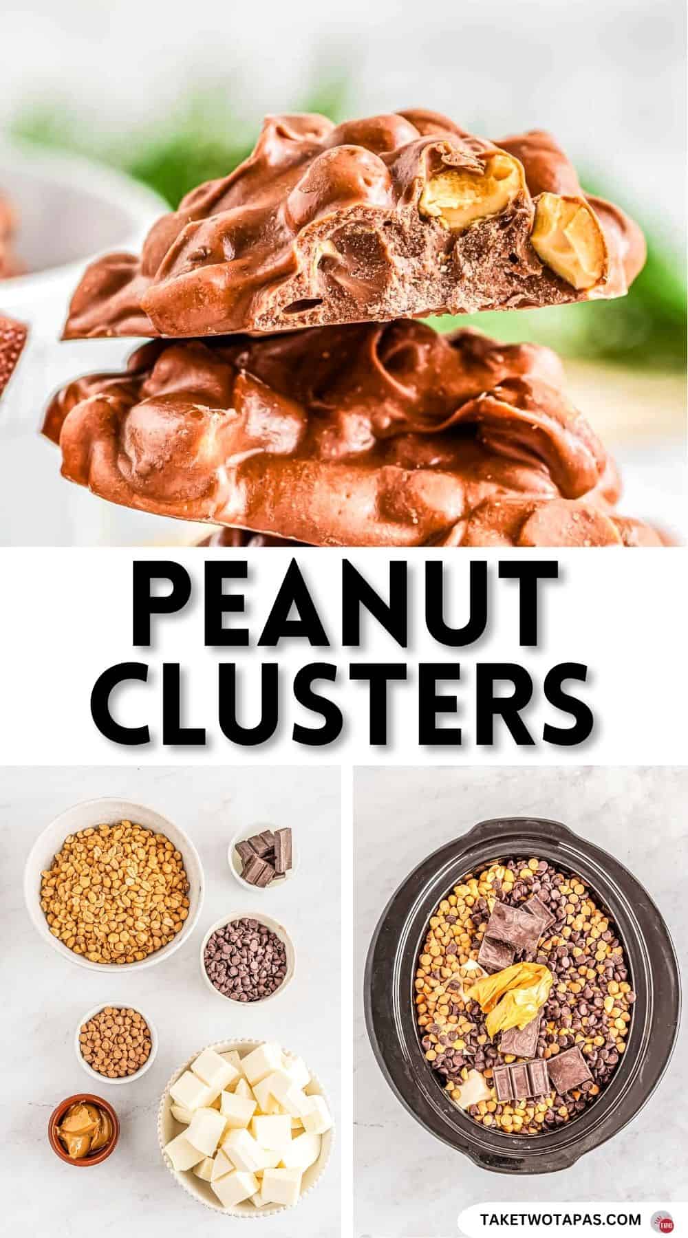 Pinterest pin image for crockpot peanut clusters recipe