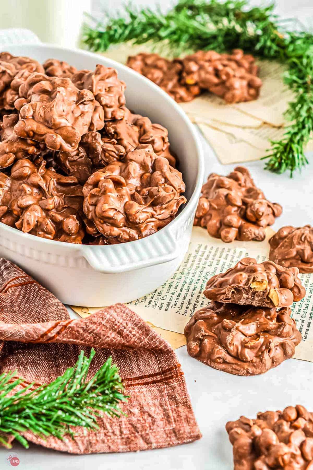 bowl of chocolate peanut clusters