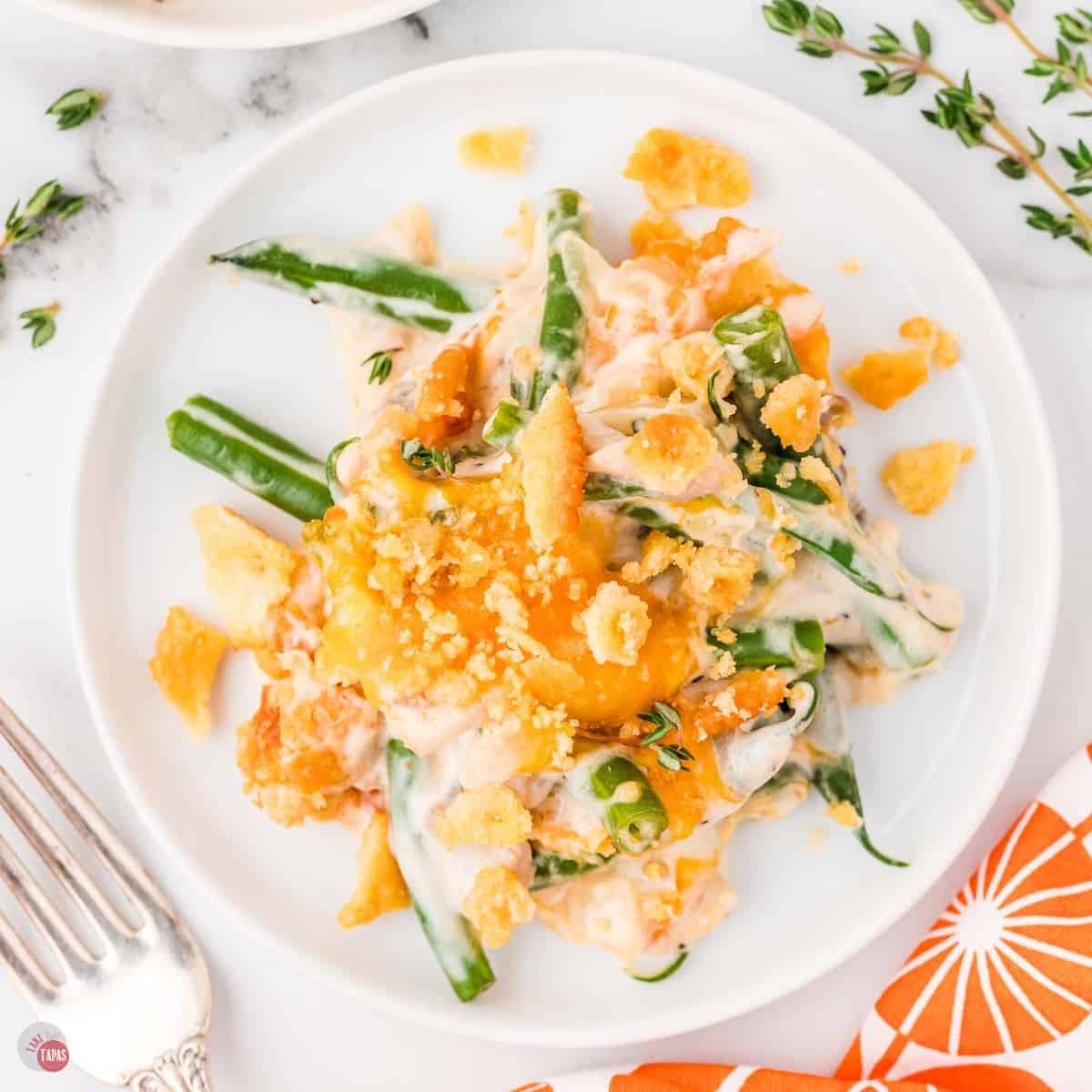 plate of green beans with casserole