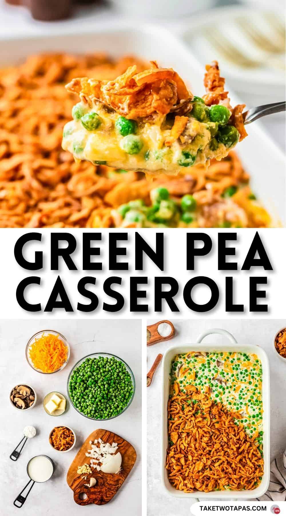 Pinterest pin image for green pea casserole recipe