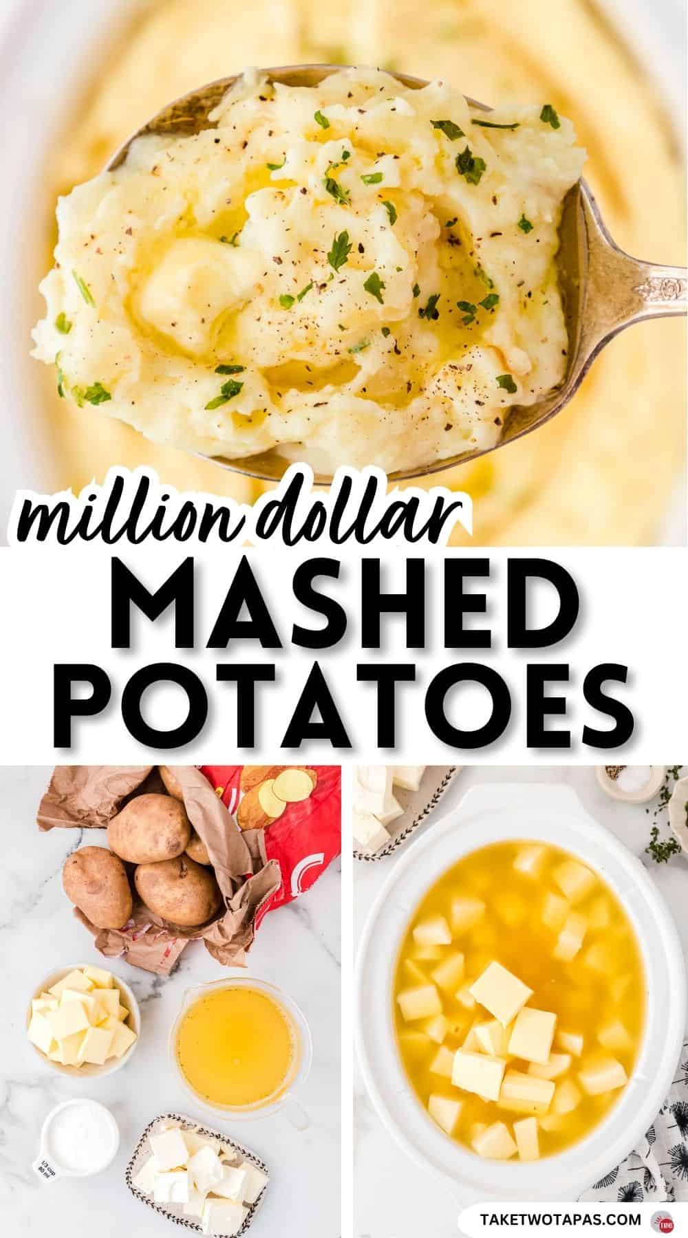 Pinterest pin image for million dollar mashed potatoes recipe