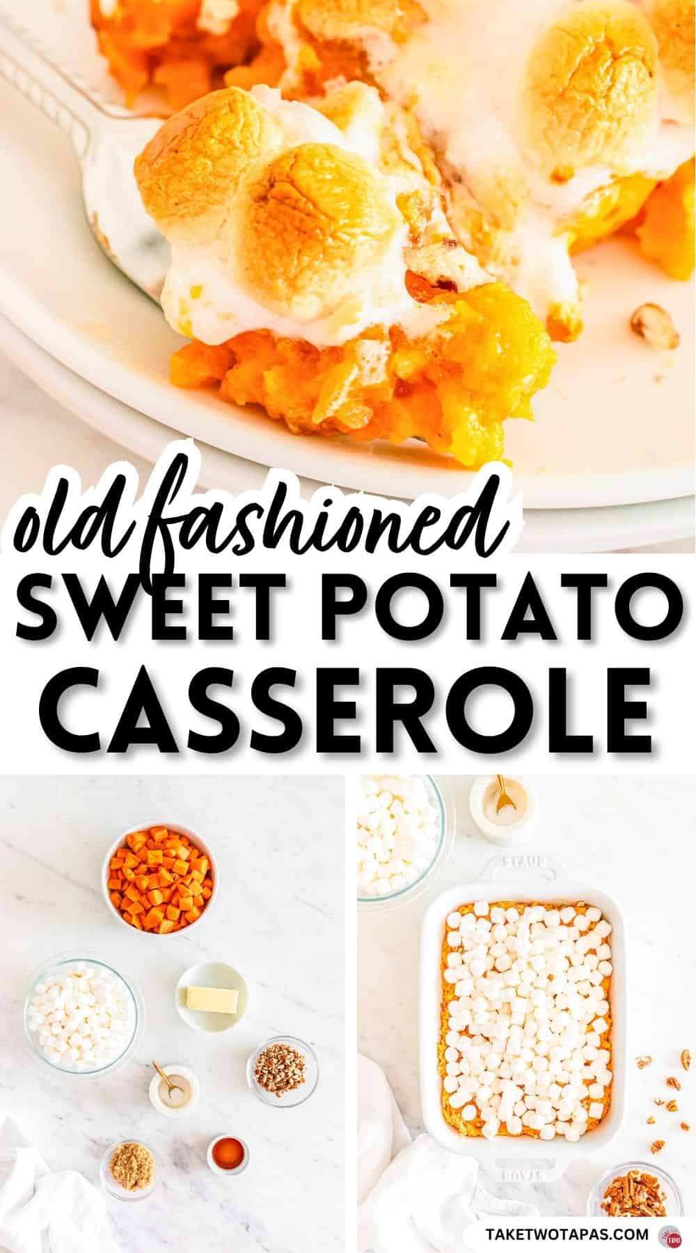 Pinterest pin image for old fashioned sweet potato casserole recipe