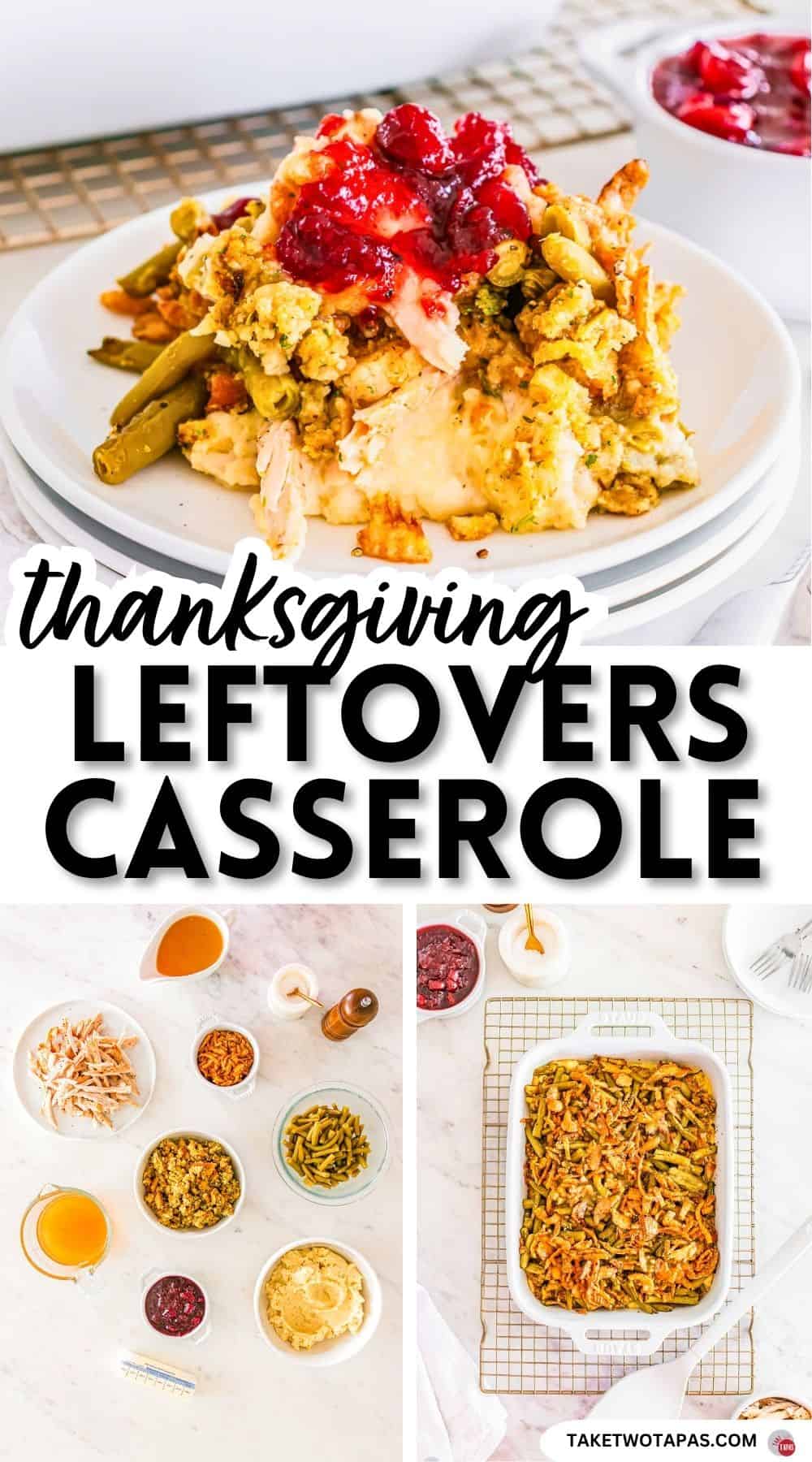 Pinterest pin image of Thanksgiving leftovers casserole recipe
