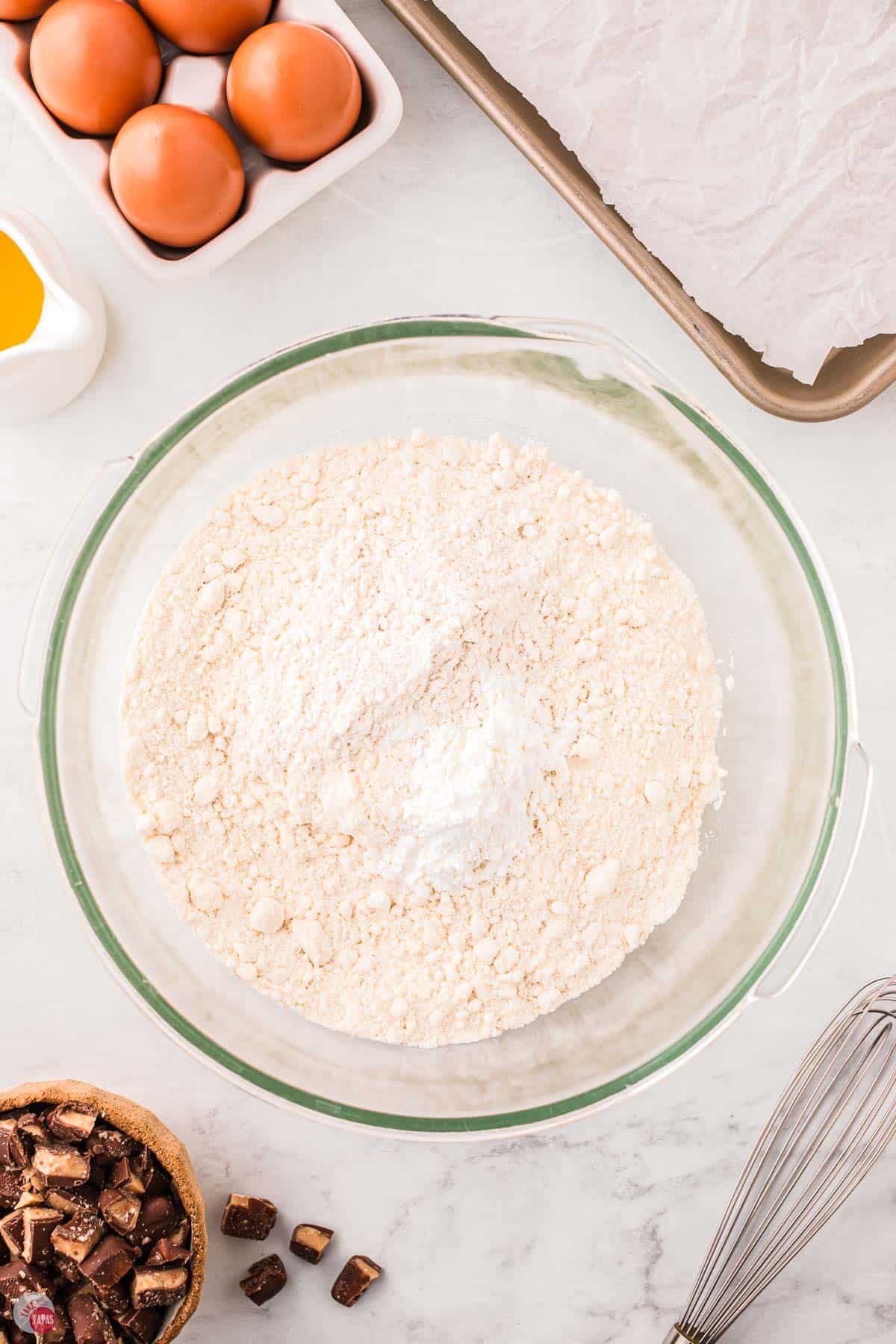 bowl of cake mix and flour