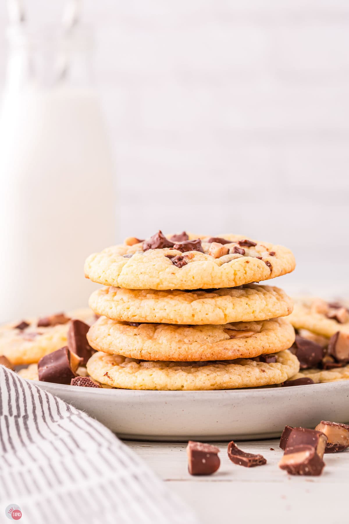 stack of cookies on a white plate