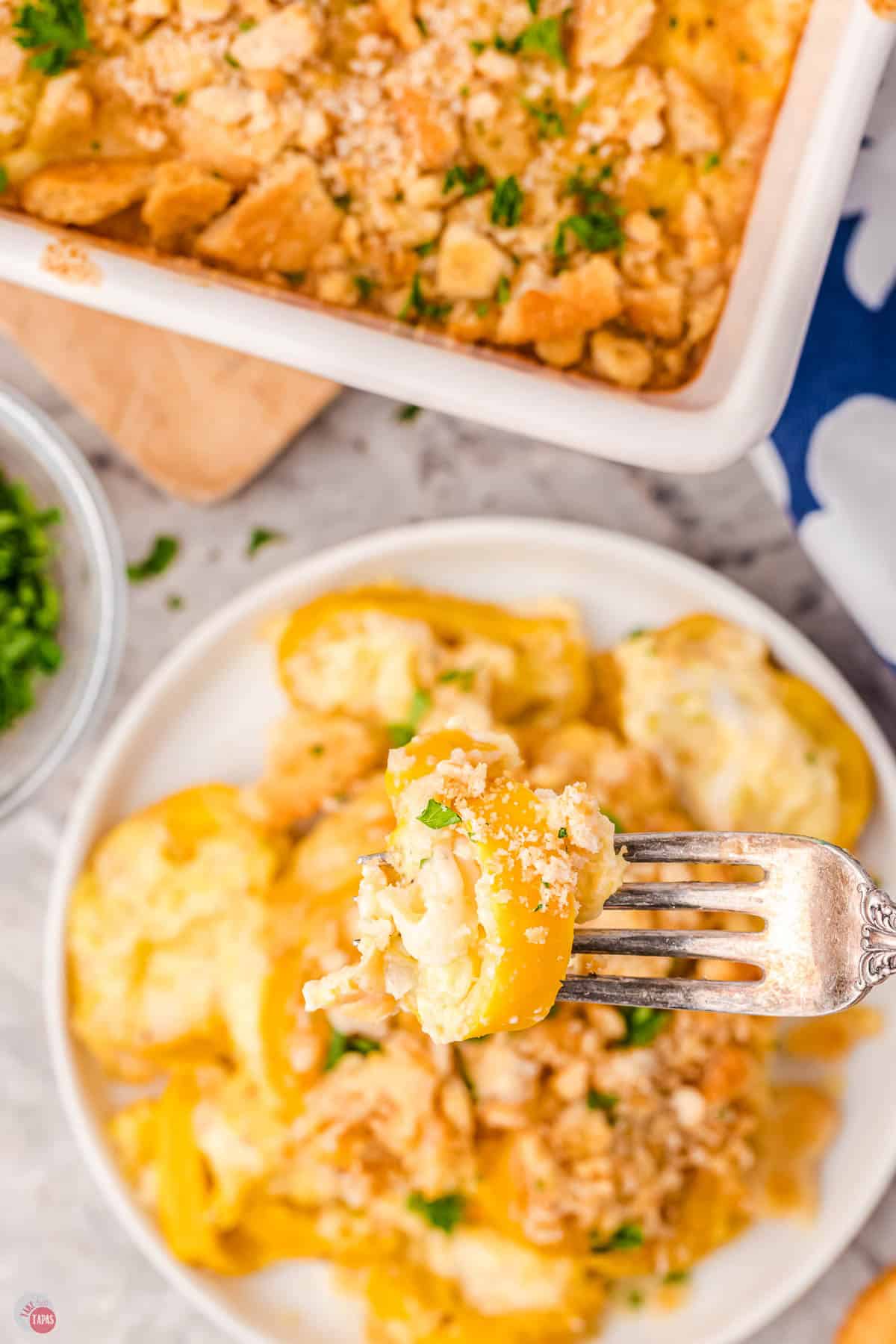 overhead picture of fork with bite of squash