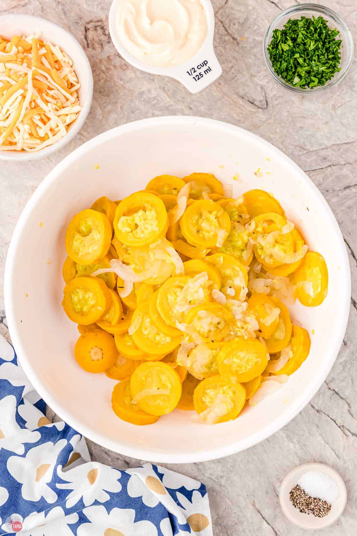 cooked squash in a white bowl