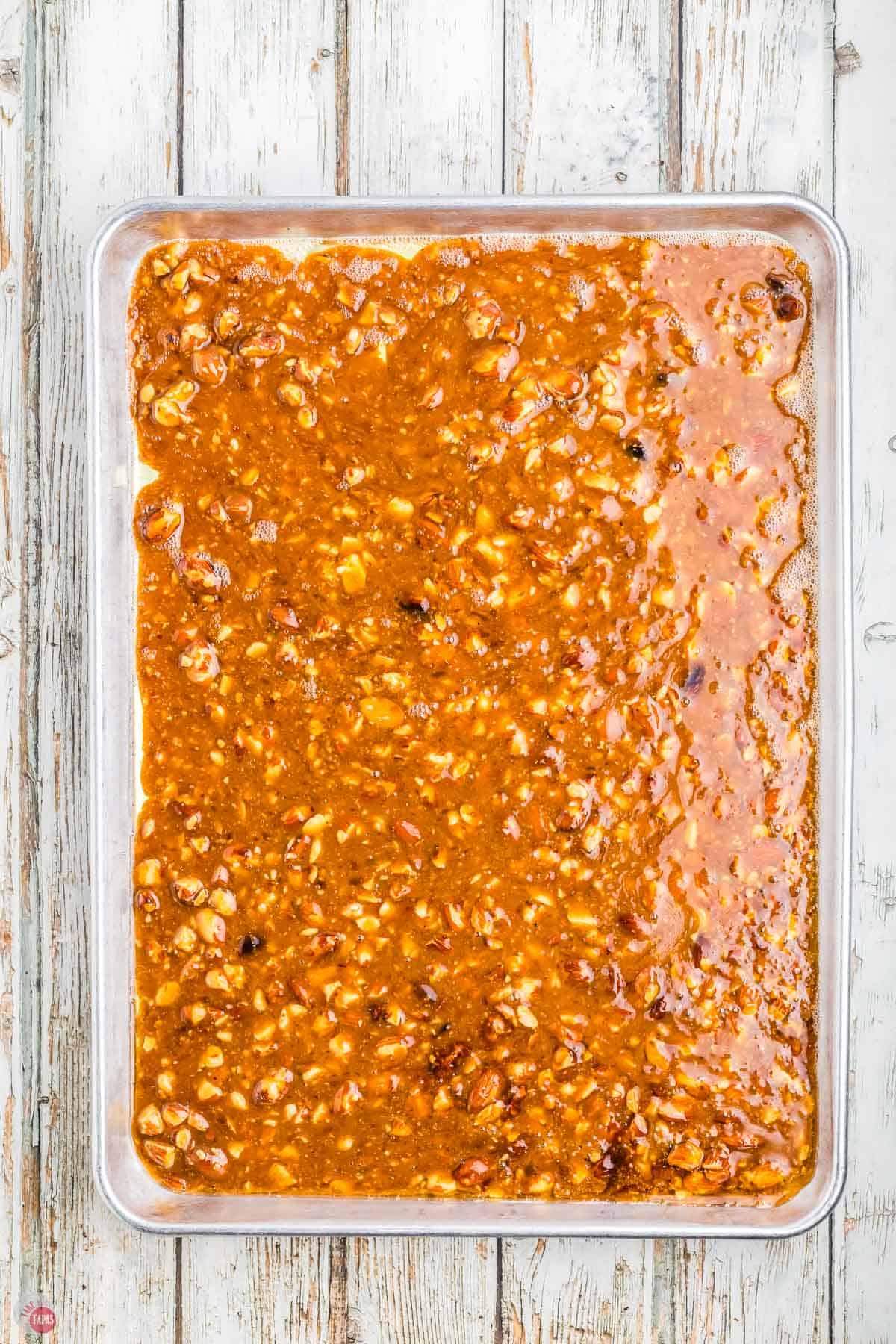 baking sheet full of toffee