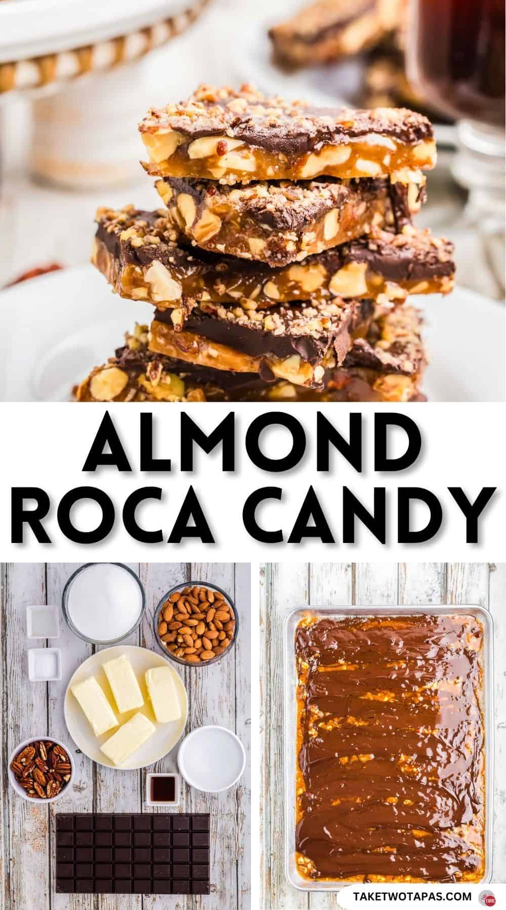 Pinterest pin image for almond roca candy recipe