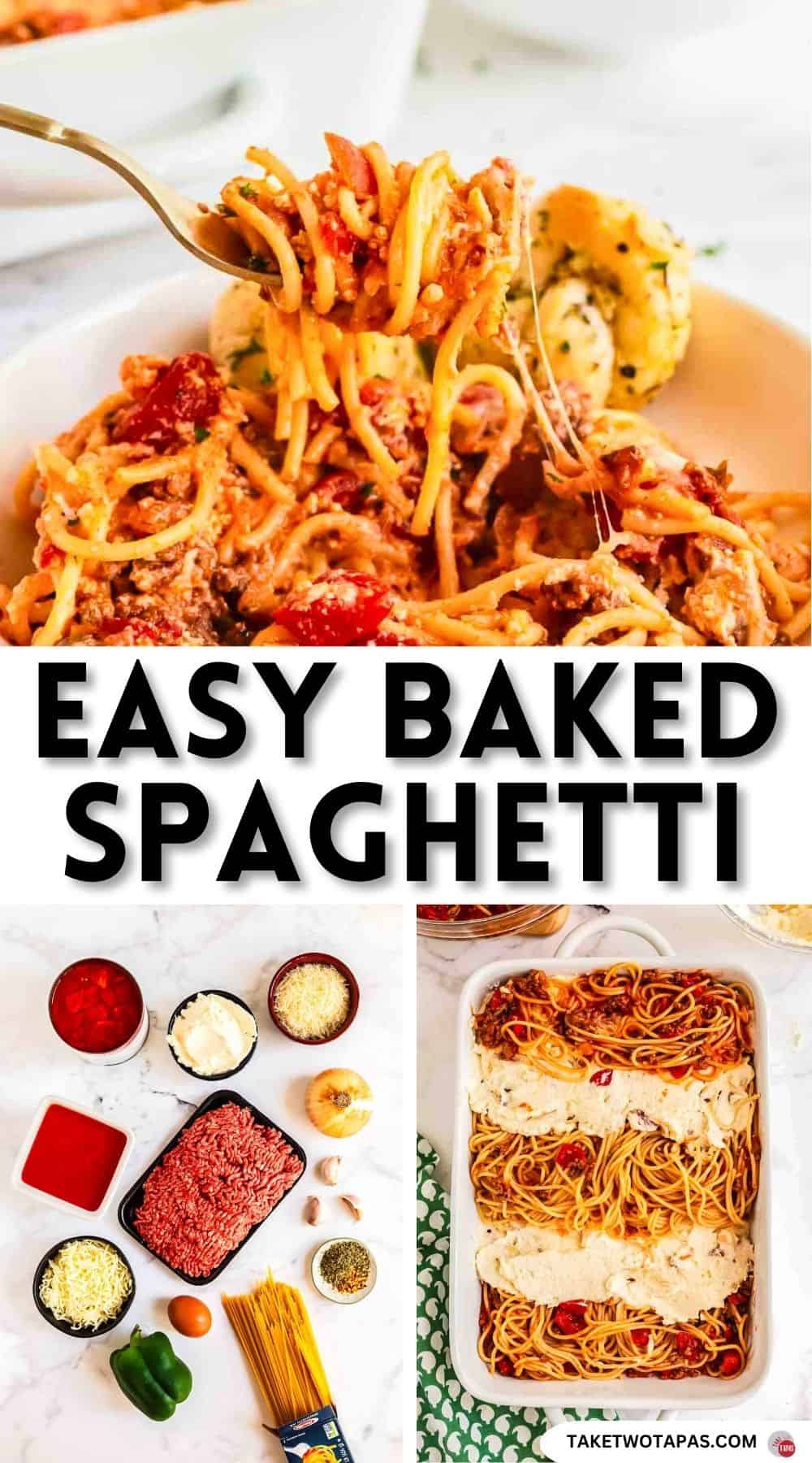 Pinterest pin image for baked spaghetti casserole