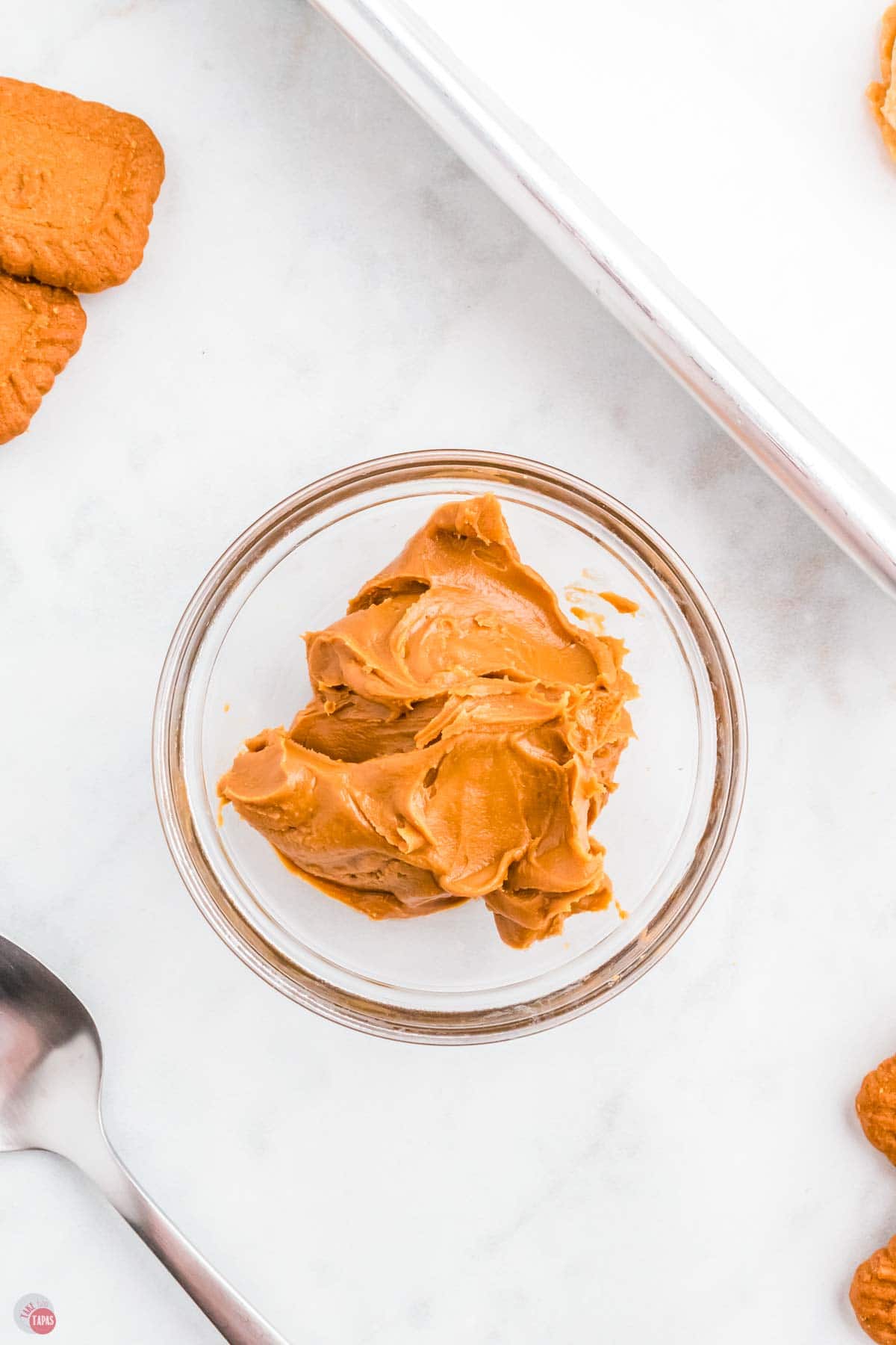 cookie butter in a clear bowl