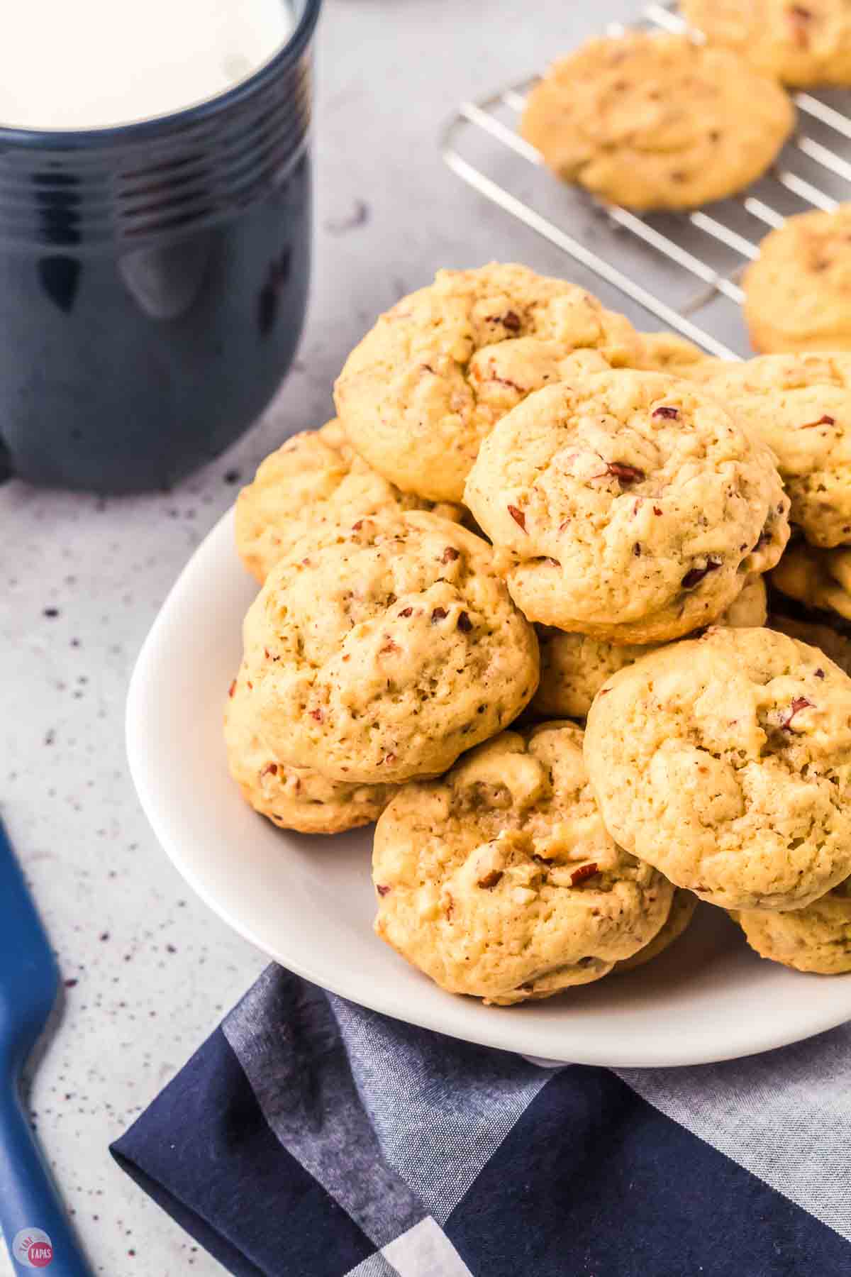 white plate with stack of cookies