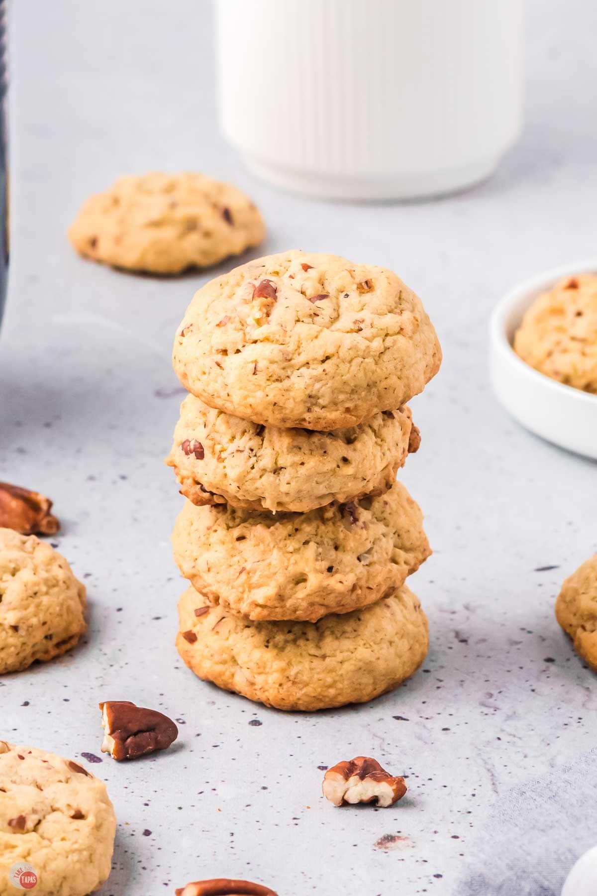 stack of cookies on a counter