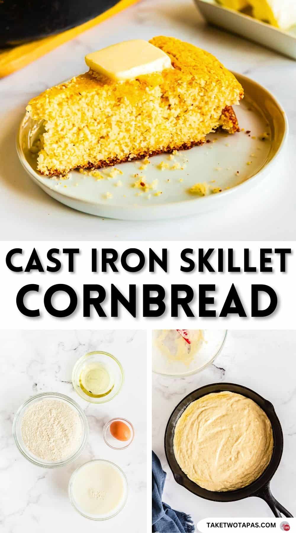 Pinterest pin image for a cast iron skillet cornbread recipe