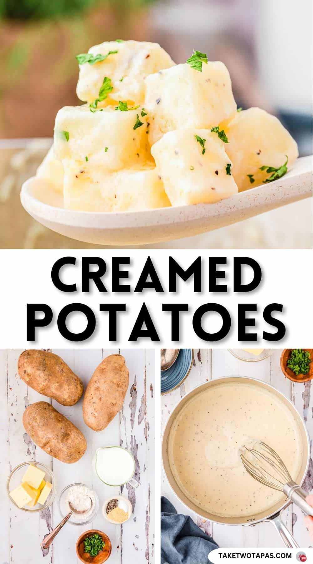 Pinterest pin image for creamed potatoes recipe
