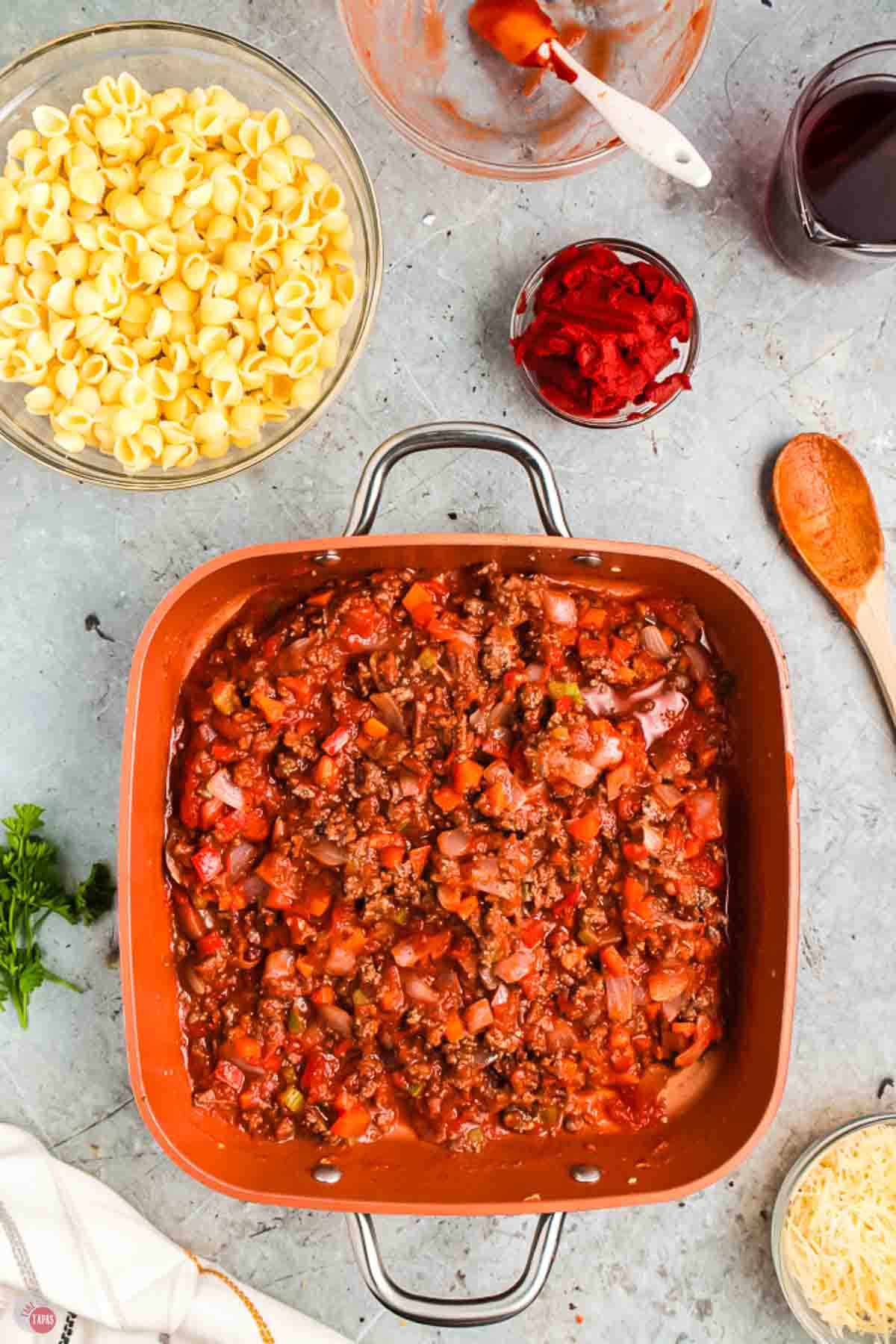 meat sauce in a skillet