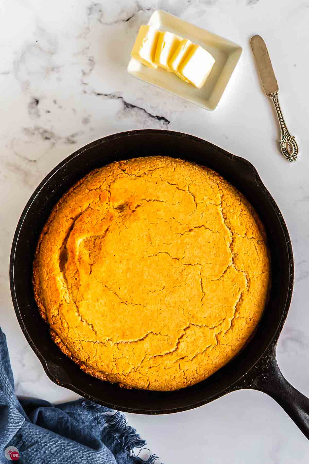 baked cornbread in a black skillet