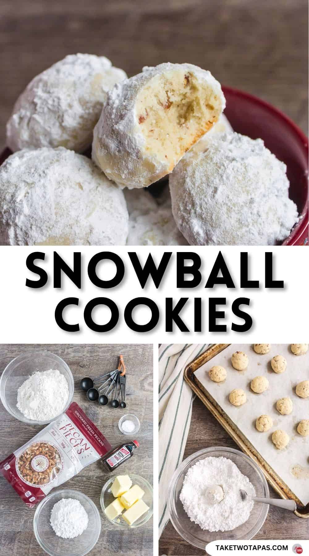Pinterest pin image of snowball cookie recipe