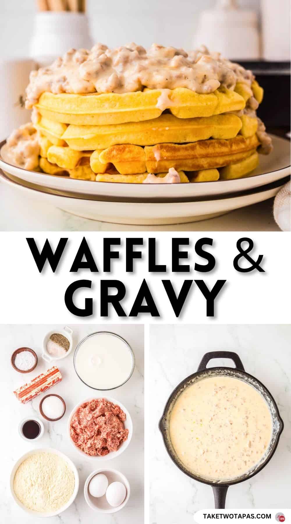 Pinterest pin image for waffles and gravy recipe
