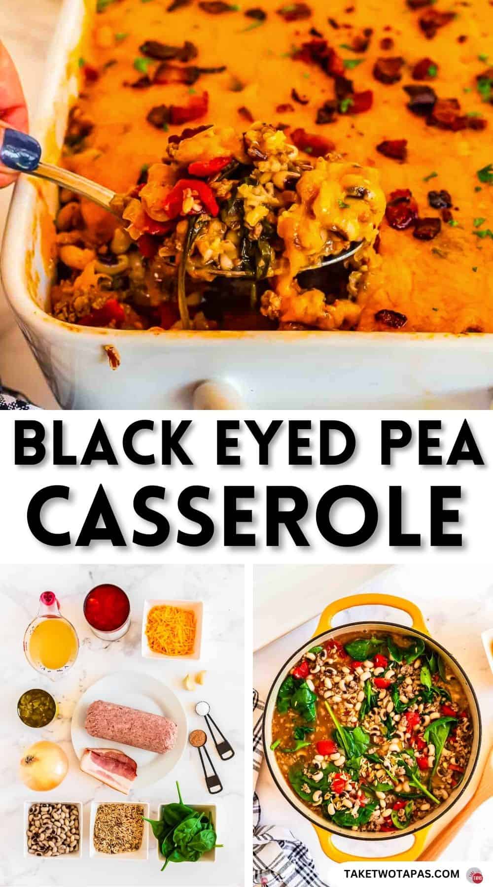 Pinterest pin image for black eyed pea casserole recipe