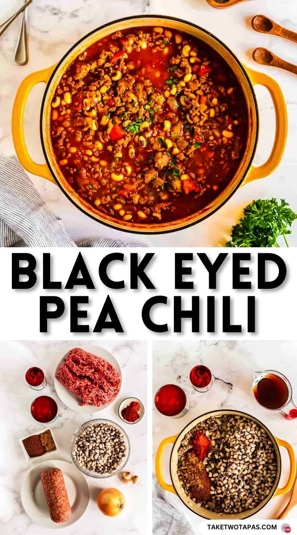 Pinterest pin image for black eyed pea chili recipe