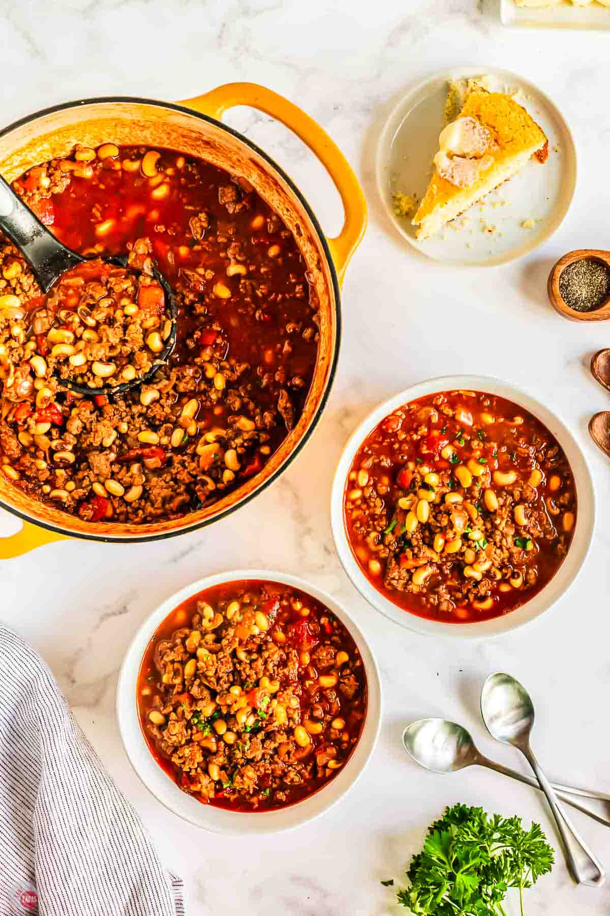 three bowls of chili