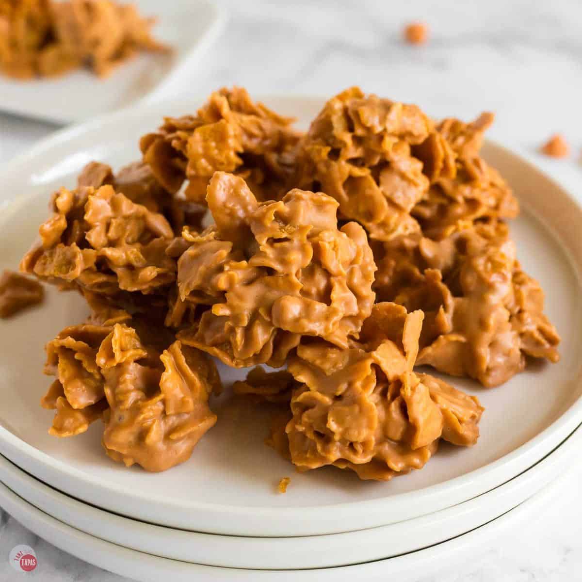 plate of butterscotch no bake cookies
