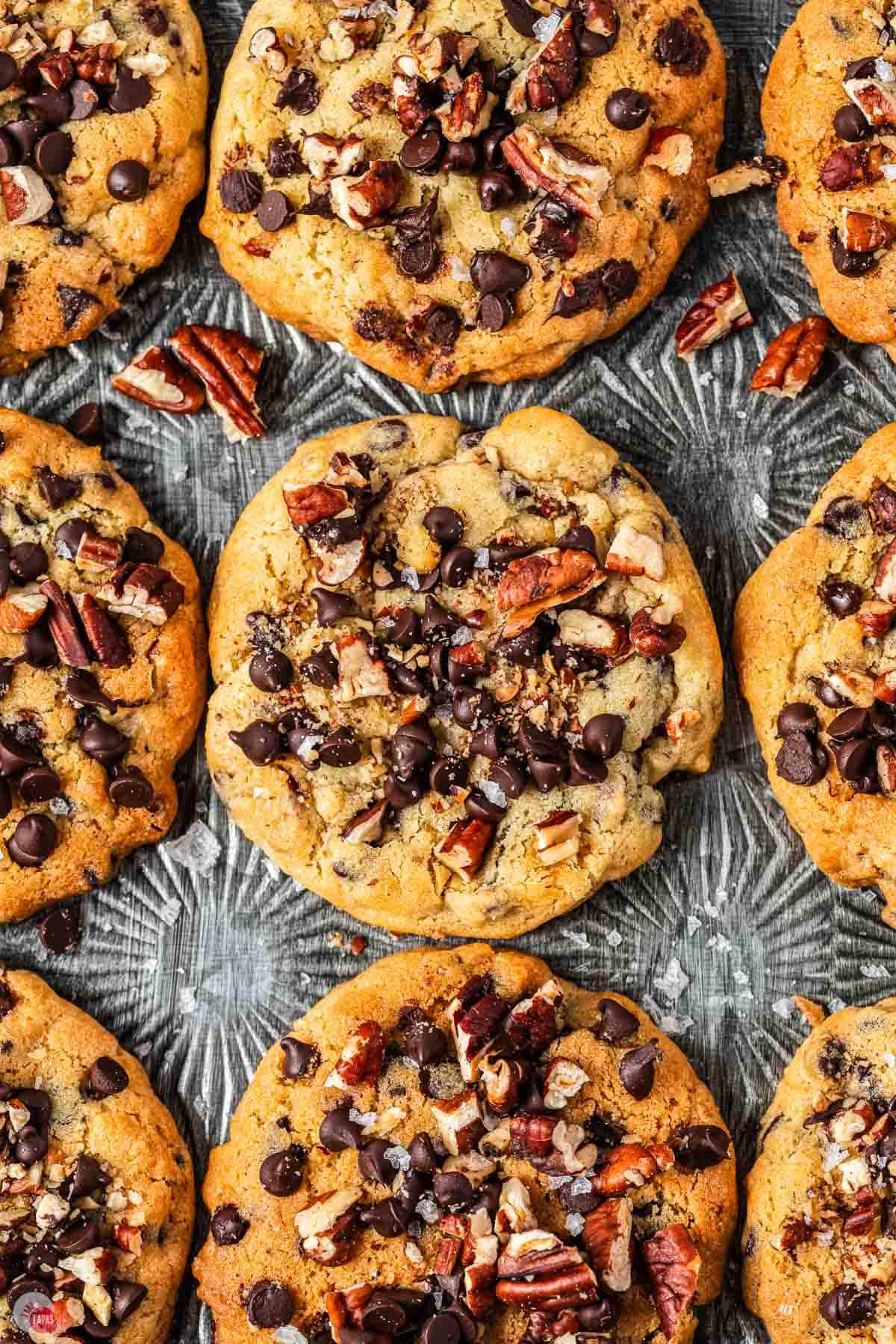close up of cookies on a metal tray