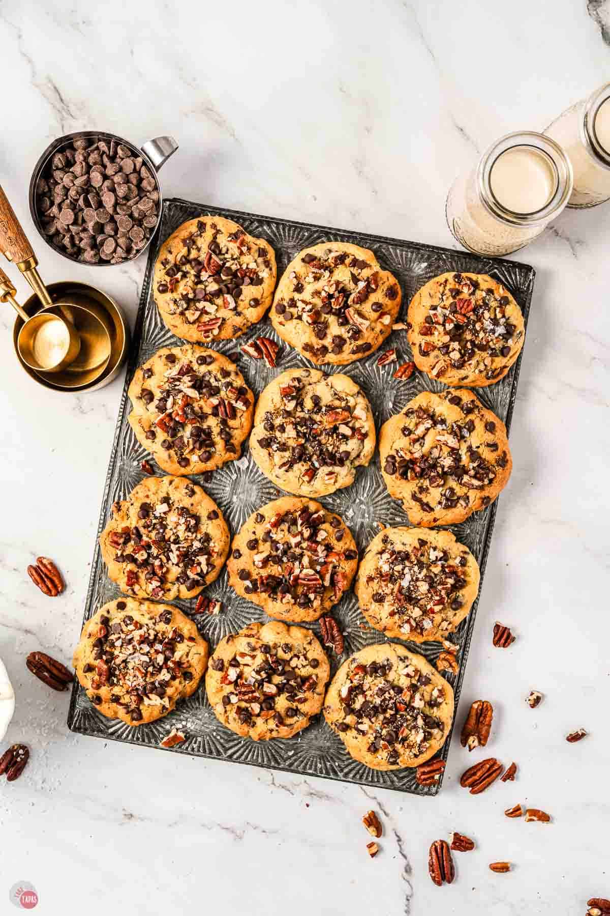 baked cookies on a metal tray