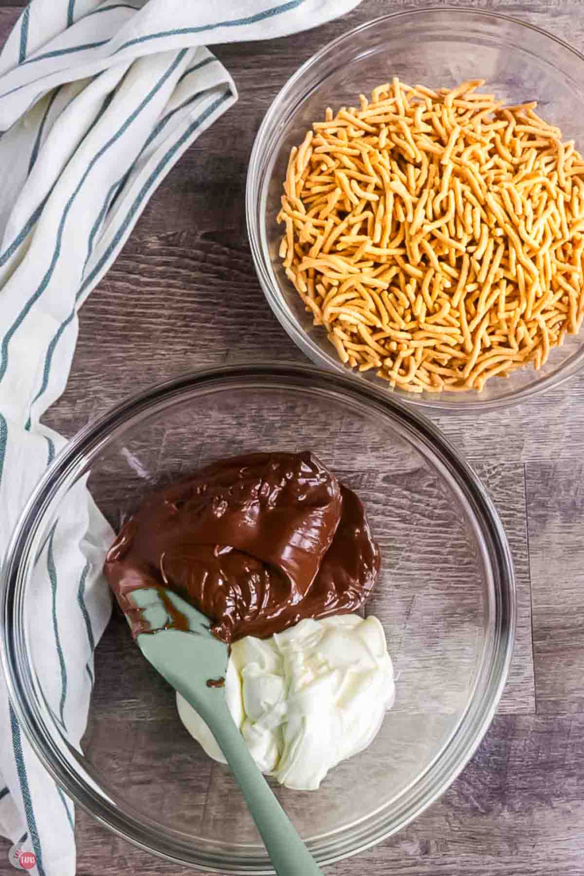 bowl of melted chocolate and a spatula