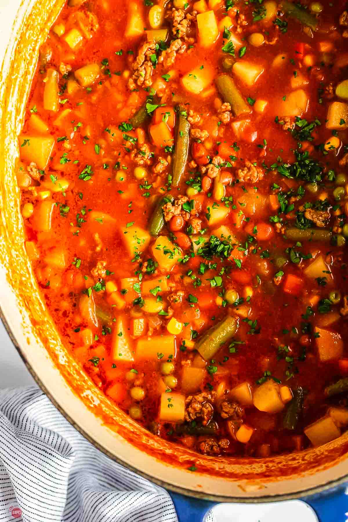 close up of pot of hobo stew