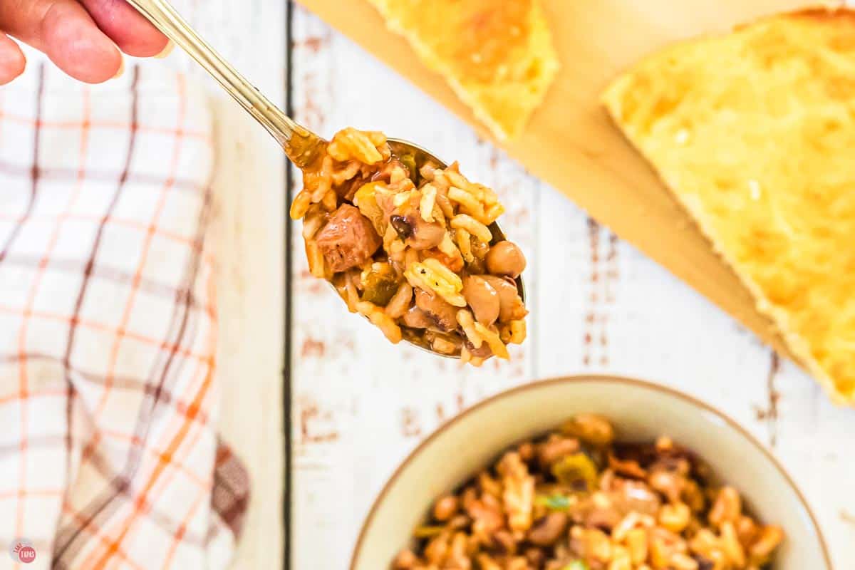 spoon full of rice and peas